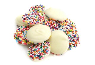 Ashers White Chocolate Nonpareils with Rainbow Seed 8 Pound Box Bulk