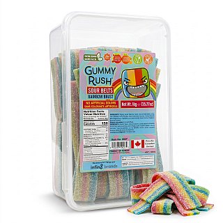 Gummy  Rush Sour Candy Belts Bulk Tub Rainbow Burst 2.2 lb