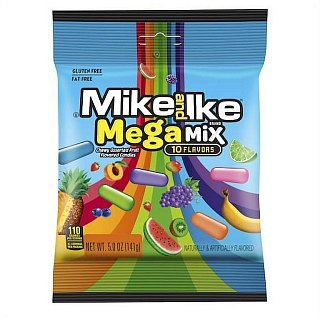 Mike & Ike Mega Mix Chewy Candy 10 Flavor Assorted 5oz Peg 12ct