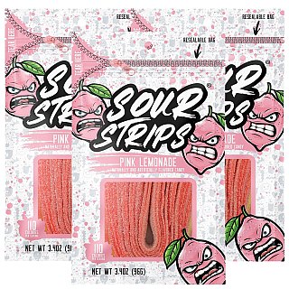 Sour Strips Pink Lemonade Sour Candy Belt Peg  3.4 oz 12 ct