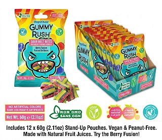 Gummy Rush Mini Sour Belt Bites Berry Fusion 2.11oz 12ct Tray