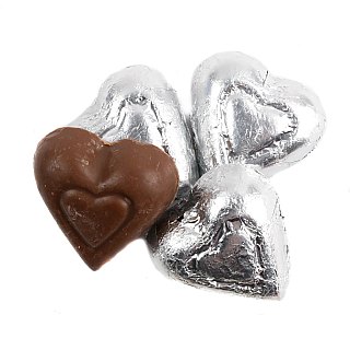 Madelaine Milk Chocolate Foil Mini Silver Hearts 5lb