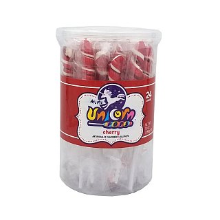 Mini Unicorn Pops Spiral Twist Cherry Red Lollipop 24 ct 6.5"