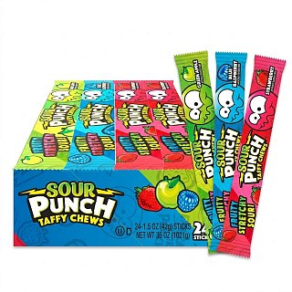 Sour Punch Chews Sticks Taffy Candy 1.5 oz 24ct