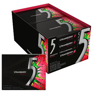 5 Gum Strawberry Flood Sugarfree Gum 10 Count 15 Stick Package