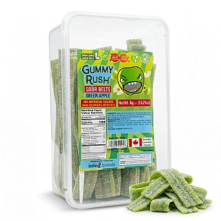 Gummy  Rush Sour Candy Belts Bulk Tub Green Apple 2.2 lb