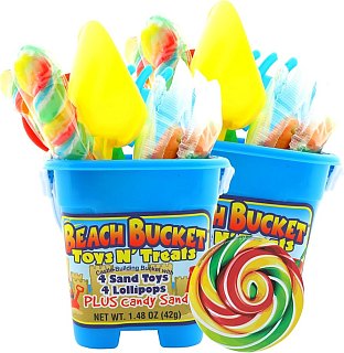Beach Bucket 12 Ct 1.48 Oz 4 Sand Toys 4 Lollipops Toy