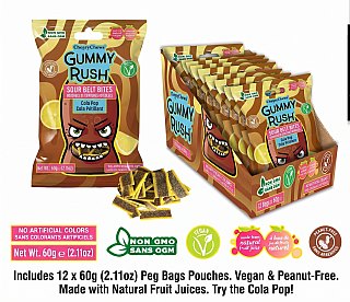 Gummy Rush Mini Sour Belt Bites Cola Pop 2.11oz 12ct Tray