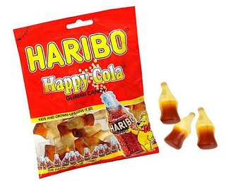 Haribo Happy Cola Bottle Gummy Candy Peg Bags 4oz 12ct
