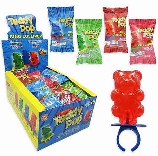 Teddy Pop Ring Bear Lollipop 4 Flavor 24 ct Tray