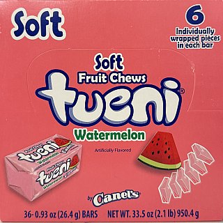 Canels Tueni Soft Fruit Chew Squares Watermelon 36 ct Tray