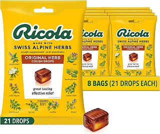 Ricola Swiss Cough Drop Sugar Free Swiss 21 Count Bag 8 ct Tray