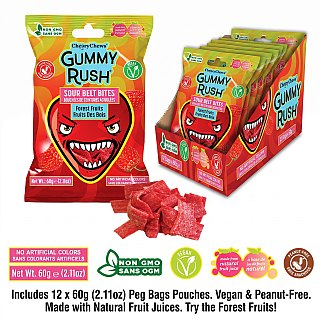 Gummy Rush Mini Sour Belt Bites Forest Fruits 2.11oz 12ct Tray
