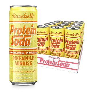 Barebells Protein Caffeine Energy Soda Pineapple Sunrise 12oz 12ct