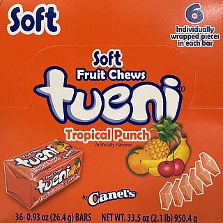 Canels Tueni Soft Fruit Chew Squares Tropical Punch 36 ct Tray