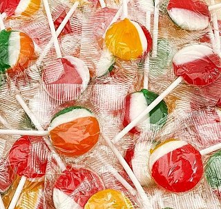 Tri Color Brazilian Flat Lollipops Assorted Flavors 2.2 lb