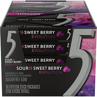 5 Gum Sour Sweet Berry Sugar Free Gum 15 Stick 10ct