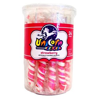 Mini Unicorn Pops Spiral Twist Hot Pink Strawberry Lollipop 24 ct 6.5"