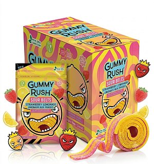 Gummy Rush Turkish Sour Belts Strawberry Lemonade 3.4oz Peg Bag 12ct