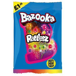 Bazooka UK Rattlerz Fruity Filled Chewy Candy 100g 12ct Peg Tray