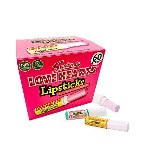 Swizzels UK Love Hearts Lipstick Candy Stick Lollipop 60ct