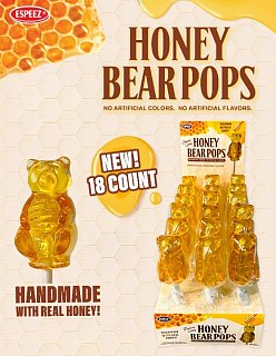 Espeez Real Honey Bear Pops Lollipops 18ct Tray