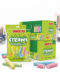 Sweeto Sour Straws Marshmallow Sticks  4 Flavor 3oz 12 Pack