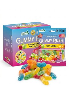 Gummy Rush Assorted  Neon Worms Gummy Candy 3.17oz 12ct Tray