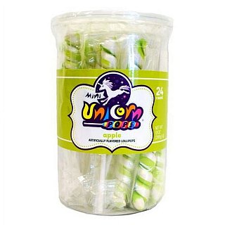 Mini Unicorn Pops Spiral Twist Bright Green Apple Lollipop 24 ct 6.5"
