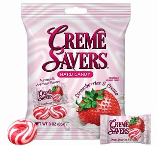 Creme Savers Strawberry Cream Hard Candy Peg Bag 3oz 12ct