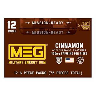 MEG Military Energy Caffeine Gum CINNAMON 12 ct Tray