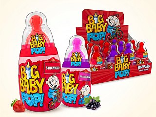 Bazooka UK Big Baby Pop Bottle Lollipop Strawberry Currant 32g 12 ct