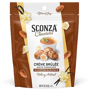 Sconza Creme Brulee White Chocolate Almonds 5 oz 6 ct Peg Bags