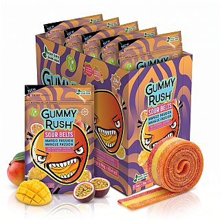 Gummy Rush Sour Belts Mango Passion 3.4oz Peg Bag 12ct