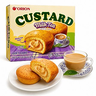 Orion Korea Custard Milk Tea Soft Cakes 12 ct 9.74oz Box 4 Pack