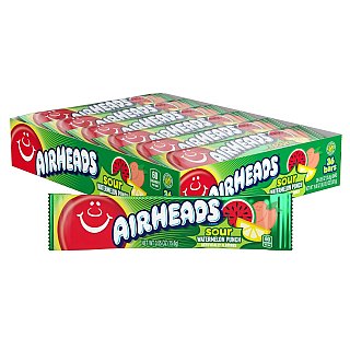 Airheads Singles Sour Watermelon Punch 36 Bars 0.55 Ounce Tray