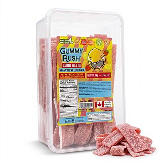 Gummy  Rush Sour Candy Belts Bulk Tub Strawberry Lemonade 2.2 lb
