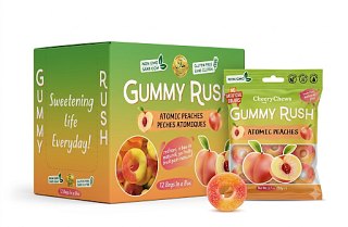 Gummy Rush Atomic Peach Rings Gummy Candy 3.17oz 12ct Tray