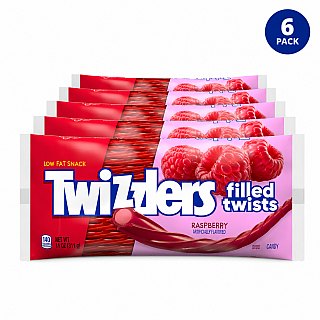 TWIZZLERS Filled Twists Raspberry Licorice Candy 11oz Bag 6 Pack