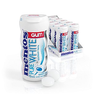 Mentos Gum Pocket Bottle Pure White Sweet Mint Bottle 10 ct