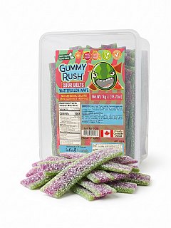 Gummy  Rush Sour Belts Bulk Tub Watermelon Wave  2.2 lb