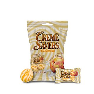 Creme Savers Peaches Cream Hard Candy Peg Bag 3oz 12ct