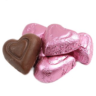 Madelaine Milk Chocolate Foil Mini Pink Hearts 5lb