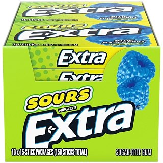 Extra SOUR Blue Raspberry Gum 15 Stick 10 ct Pack