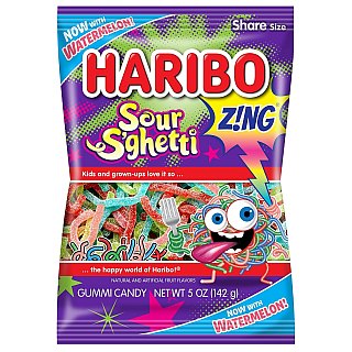 Haribo Sour S'ghetti Straws Gummy Candy Peg Bag 5oz 12 Pack