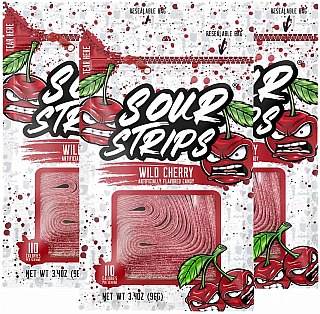 Sour Strips Wild Cherry Sour Candy Belt Peg  3.4 oz 12 ct