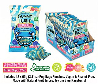 Gummy Rush Mini Sour Belt Bites Blue Raspberry  2.11oz 12ct Tray