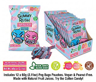 Gummy Rush Mini Sour Belt Bites Cotton Candy 2.11oz 12ct Tray