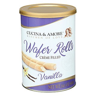 Cucina & Amore Creme Filled Wafer Roll Tins Vanilla 14.1 oz 6 ct