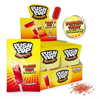 Bazooka UK  Push Pop Dipperz Popping Candy Lollipop Strawberry 48ct